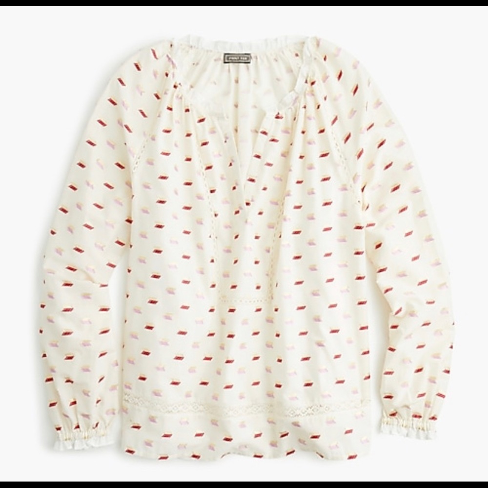 NWT J Crew Ruffled Neck Popover Metallic Clip Dot